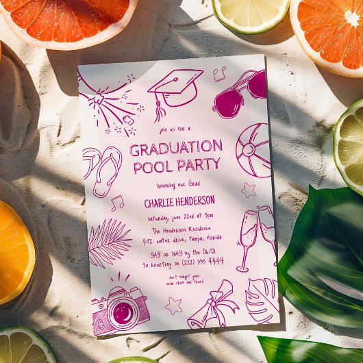 Whimsical Doodle Graduation Pool Party  招待状