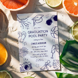 Whimsical Doodle Graduation Pool Party 招待状