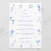  Whimsical Doodle Hand Drawn Dusty Blue Wedding メニュー (正面)