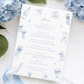  Whimsical Doodle Hand Drawn Dusty Blue Wedding メニュー