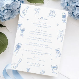 Whimsical Doodle Hand Drawn Dusty Blue Wedding メニュー