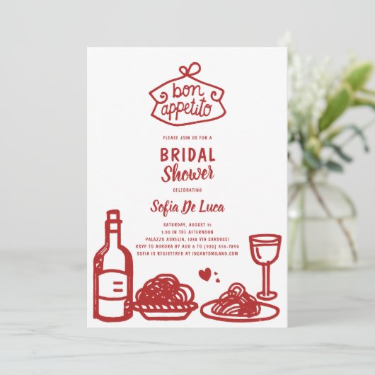 Whimsical Doodle Italian Bridal Shower 招待状 (スタンド正面)