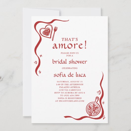 Whimsical Doodle Italian Pasta Bridal Shower 招待状 (正面)