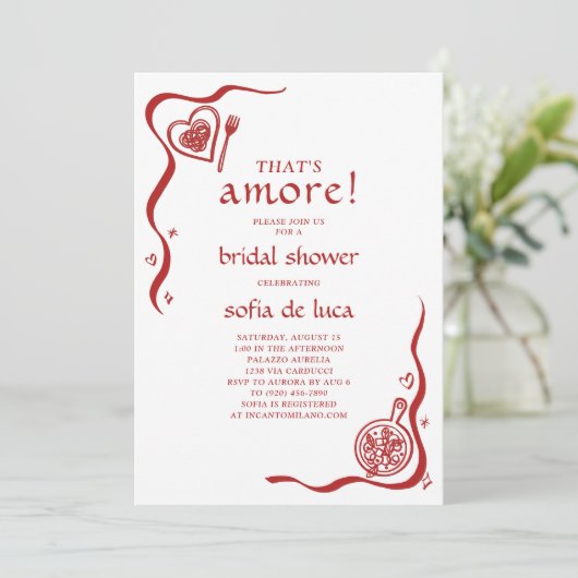 Whimsical Doodle Italian Pasta Bridal Shower 招待状 (スタンド正面)