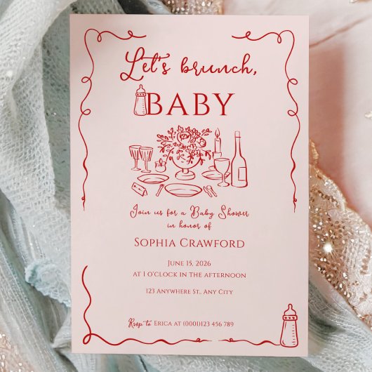 Whimsical Doodle Let's Brunch Baby Shower 招待状