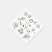 Whimsical Doodles Black Cheers to New Year Party スタンダードカクテルナプキン (角)