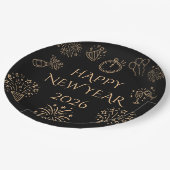 Whimsical Doodles Black Gold Happy New Year 2026 ペーパープレート (アングル)