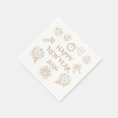 Whimsical Doodles Gold Happy New Year 2026 スタンダードカクテルナプキン (角)