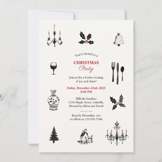 Whimsical Doodles Hand-Drawn Christmas Party  招待状 (正面)