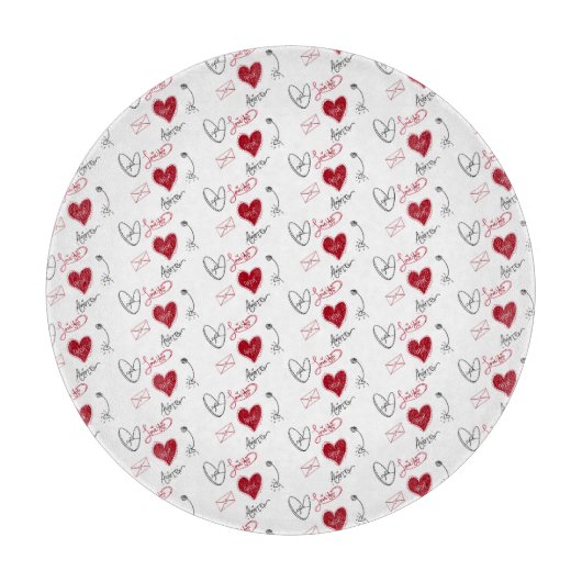 Whimsical Doodles Hand Drawn Valentines Day  カッティングボード (正面)