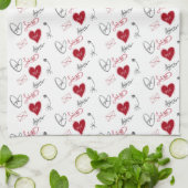 Whimsical Doodles Hand Drawn Valentines Day キッチンタオル (折り畳み)