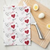 Whimsical Doodles Hand Drawn Valentines Day  キッチンタオル (四つ折り)