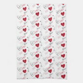 Whimsical Doodles Hand Drawn Valentines Day キッチンタオル (縦)