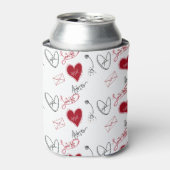 Whimsical Doodles Hand Drawn Valentines Day 缶クーラー (缶正面)