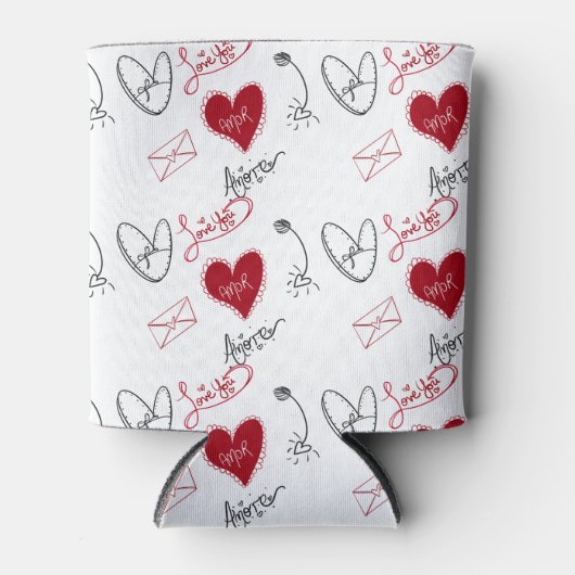 Whimsical Doodles Hand Drawn Valentines Day  缶クーラー (正面)