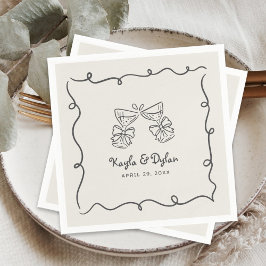 Whimsical Doodles Hand Drawn Wavy Frame Wedding スタンダードカクテルナプキン