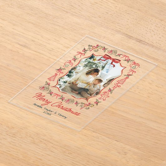 whimsical doodles photo christmas アクリル招待状 (レイダウン)
