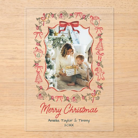 whimsical doodles photo christmas アクリル招待状 (正面)
