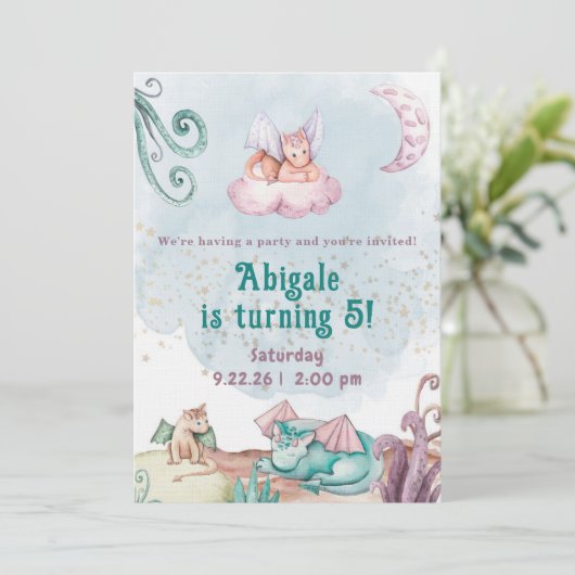 Whimsical Dragon Animal Birthday Invitation 招待状 (スタンド正面)