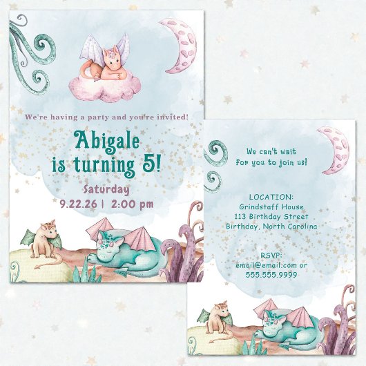Whimsical Dragon Animal Birthday Invitation 招待状