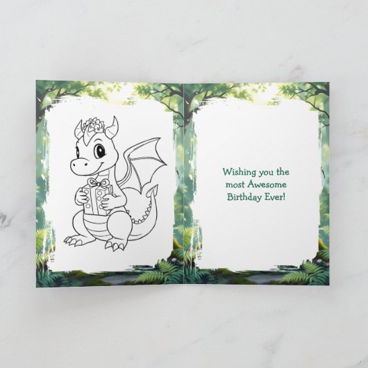 Whimsical Dragon Coloring Page and Birthday カード (内部)