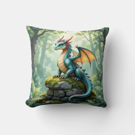 Whimsical Dragon on Ancient Stone クッション (正面)