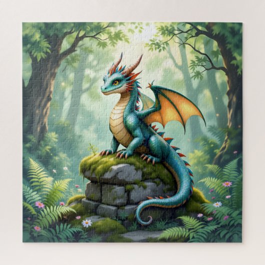 Whimsical Dragon on Ancient Stone ジグソーパズル (縦)