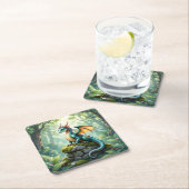 Whimsical Dragon on Ancient Stone スクエアペーパーコースター (インサイチュ)