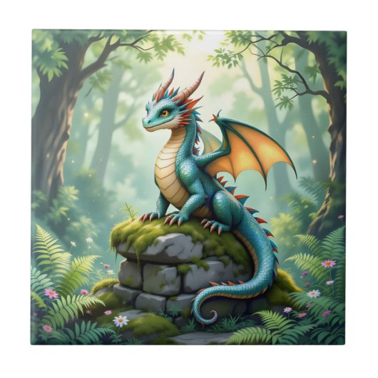 Whimsical Dragon on Ancient Stone タイル (正面)