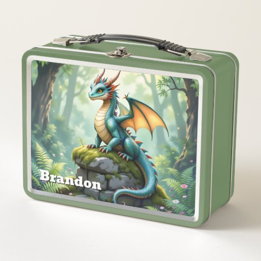 Whimsical Dragon on Ancient Stone Personalized メタルランチボックス (正面)