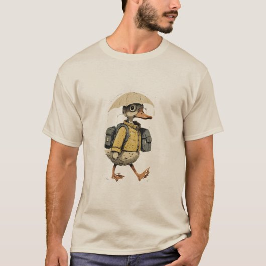 Whimsical Duck Walking in Rain Art Tシャツ (正面)