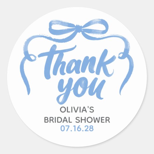 Whimsical Dusty Blue Bow Bridal Shower Thank You ラウンドシール (正面)
