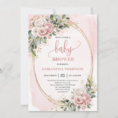 Whimsical Dusty Pink Flowers Eucalyptus Baby Showe 招待状 (正面)
