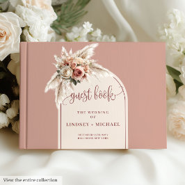 Whimsical Dusty Pink Pampas Floral Boho Wedding ゲストブック
