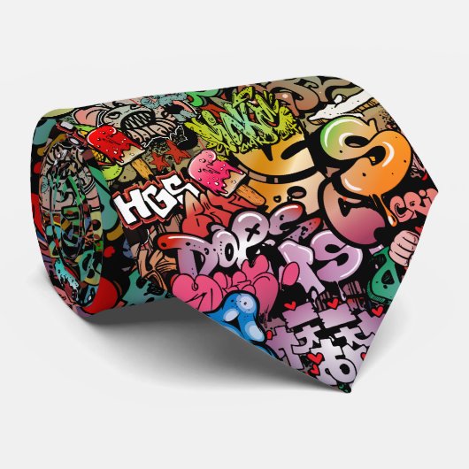 Whimsical dynamic street art Graffiti art pattern ネクタイ (ロール)