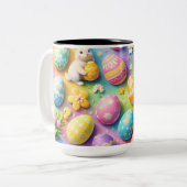 Whimsical Easter bunny and colourful egg pattern c ツートーンマグカップ (正面左)