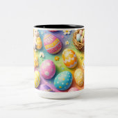 Whimsical Easter bunny and colourful egg pattern c ツートーンマグカップ (中央)