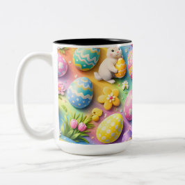 Whimsical Easter bunny and colourful egg pattern c ツートーンマグカップ