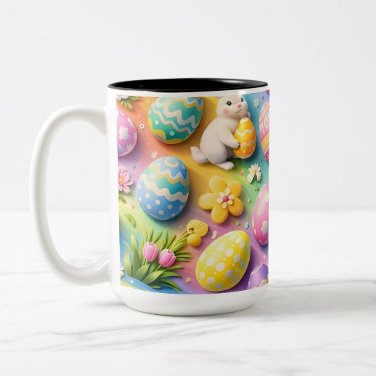 Whimsical Easter bunny and colourful egg pattern c ツートーンマグカップ (左)