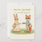 Whimsical Easter Bunny & Fox Party Invitation 招待状 (正面)