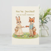 Whimsical Easter Bunny & Fox Party Invitation 招待状 (スタンド正面)