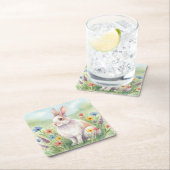Whimsical Easter Bunny Spring coaster square スクエアペーパーコースター (インサイチュ)