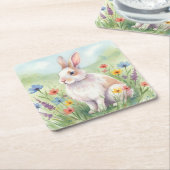Whimsical Easter Bunny Spring coaster square スクエアペーパーコースター (アングル)