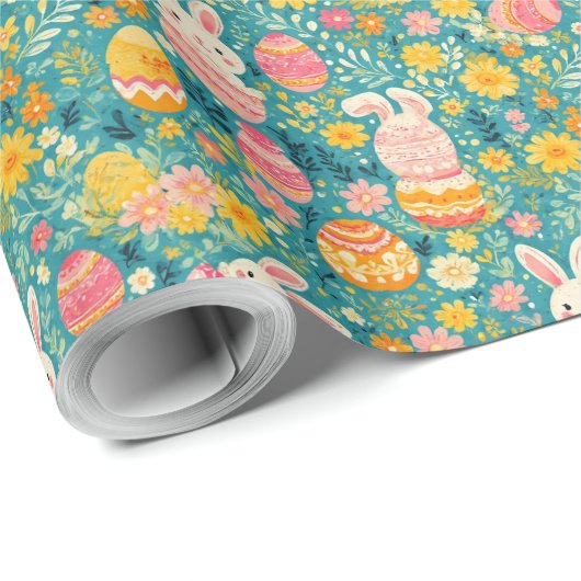 Whimsical Easter Bunny Spring Meadow Botanical ラッピングペーパー (ロールコーナー)