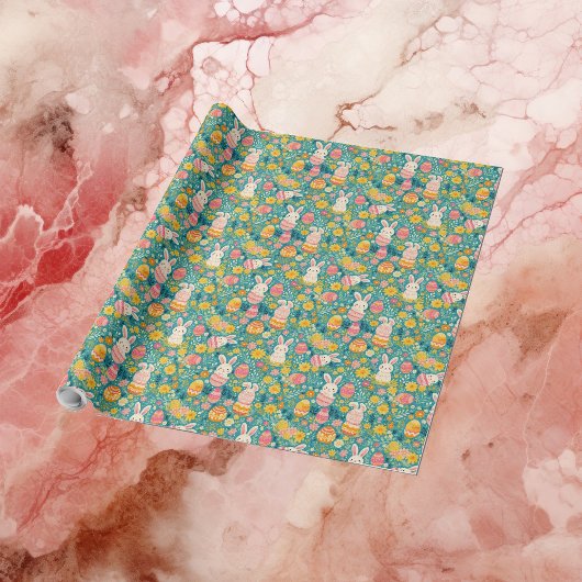 Whimsical Easter Bunny Spring Meadow Botanical ラッピングペーパー