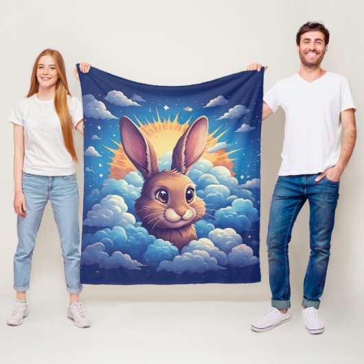 Whimsical Easter Bunny Surrounded By Clouds フリースブランケット (インサイチュ)