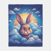 Whimsical Easter Bunny Surrounded By Clouds フリースブランケット (正面)