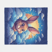 Whimsical Easter Bunny Surrounded By Clouds フリースブランケット (正面(横))