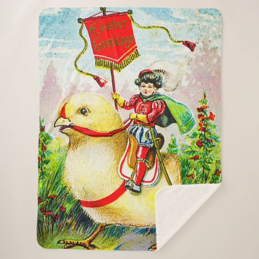 Whimsical Easter Greetings: Rider on Giant Chick シェルパブランケット (正面)