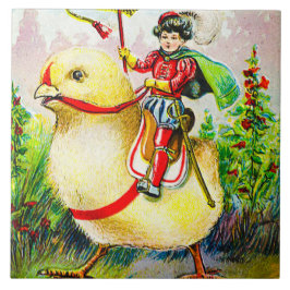 Whimsical Easter Greetings: Rider on Giant Chick タイル